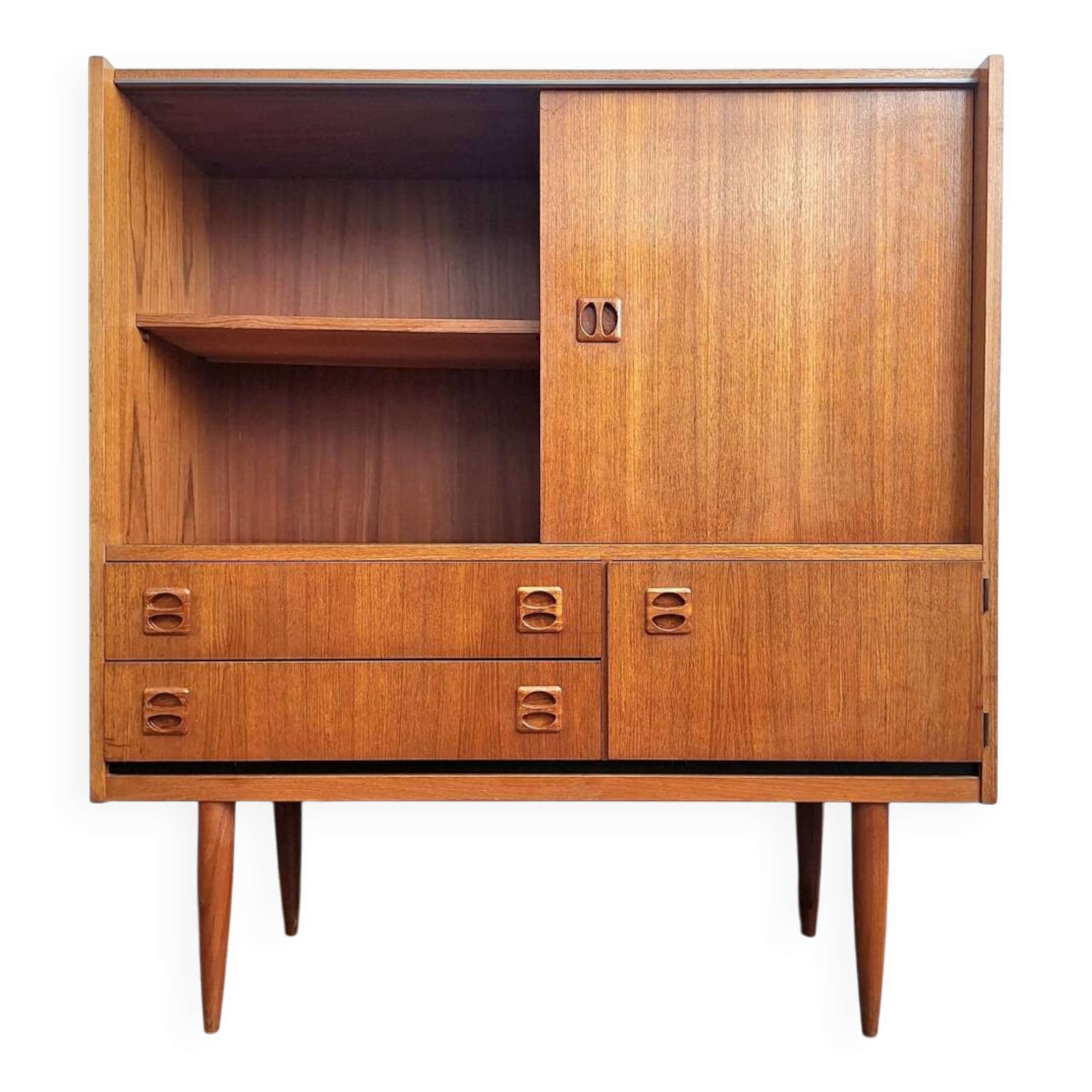 Sideboard, bookcase in teak veneer