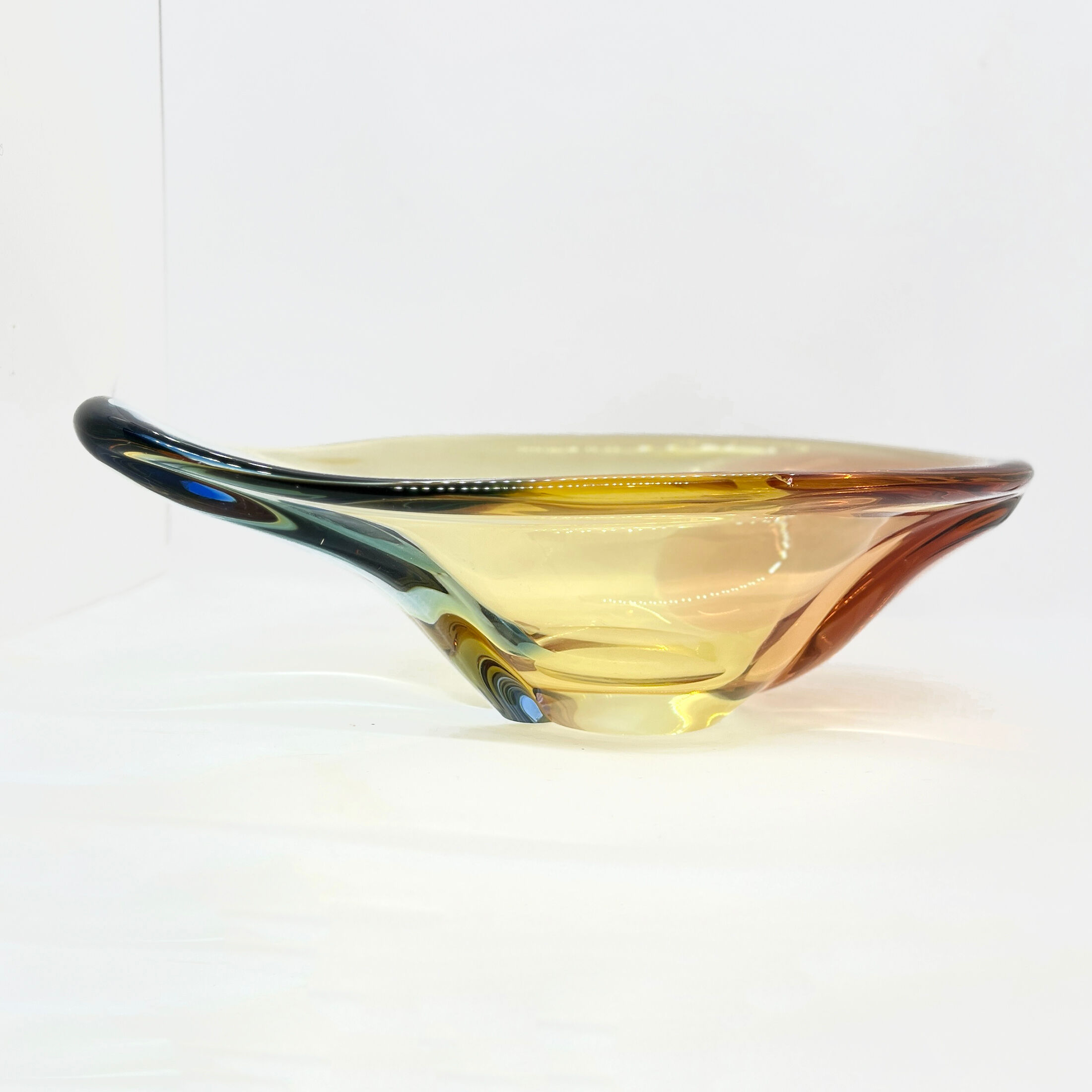 Organic modern glass platter designed by H. Machovska Mstišov Moser Karlovarske Sklo Cechoslovakia