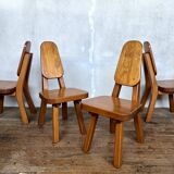 Brutalist pine chair 1970 Seltz style Regain Chapo Perriand vintage design