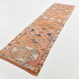 3x11 Orange and Beige Long Wide Runner, Handwoven Wool Runner, 92x336Cm