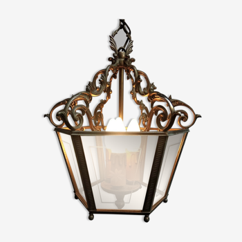 Old lantern 3 lights and 6 sides of Louis XVI style in WORKING ORDER