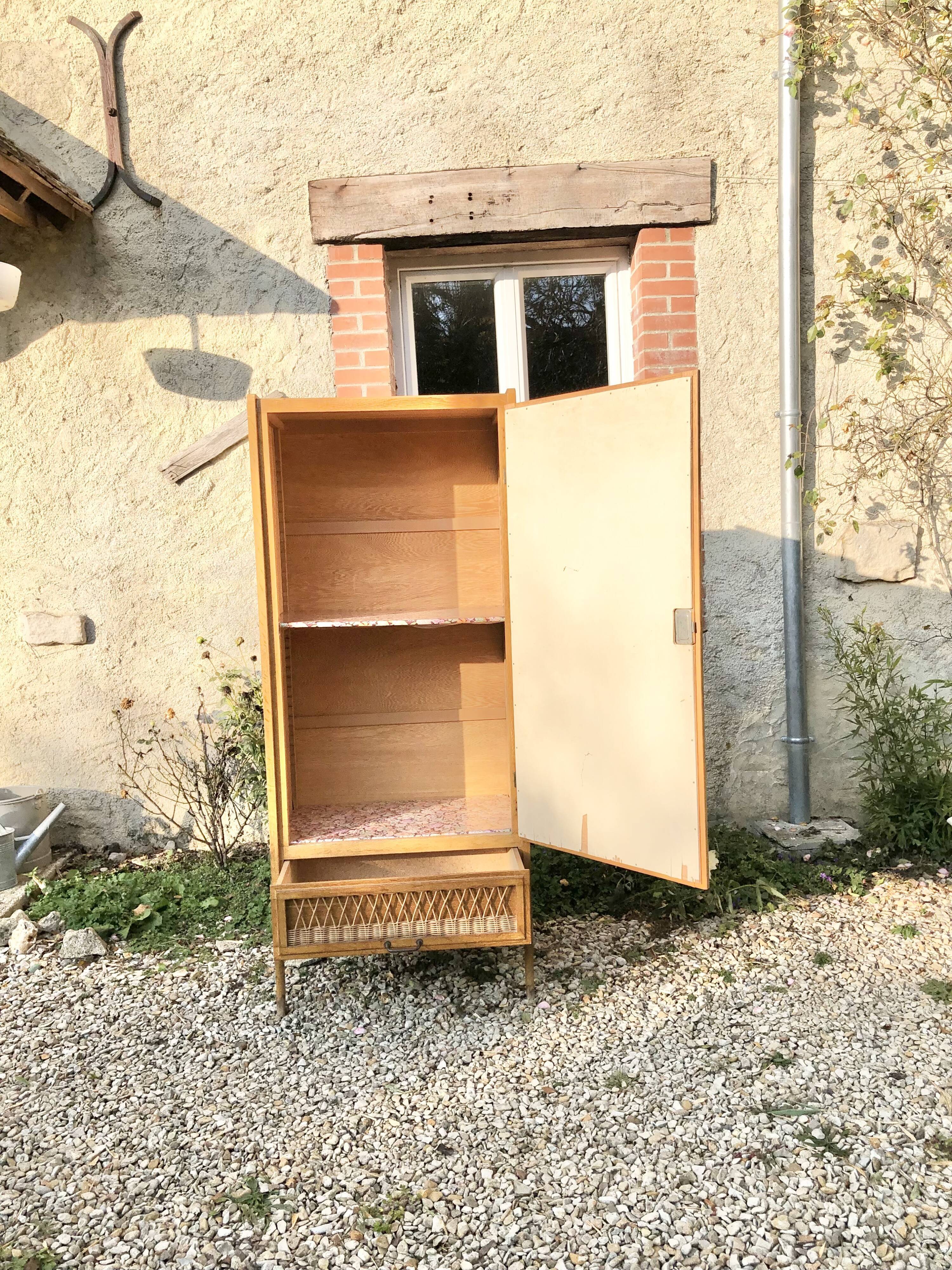 Chest of drawers wood and rattan cabinet