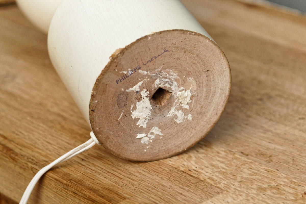 Turned wooden lamp, design Philippe Capelle