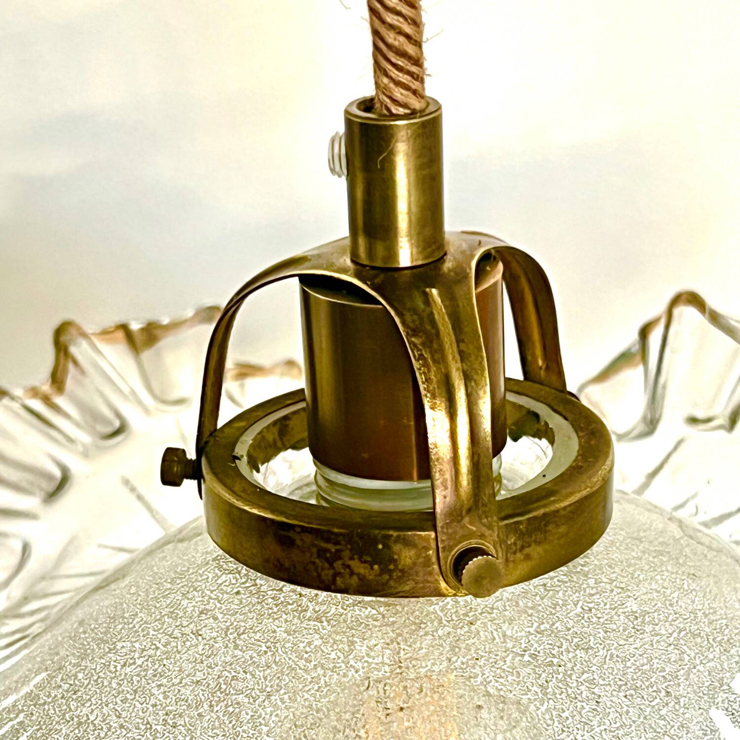 Glass and gilded pendant light with pleated edges