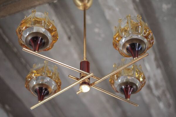 Suspension vintage, suspension verre Oberglass Autriche, Murano style