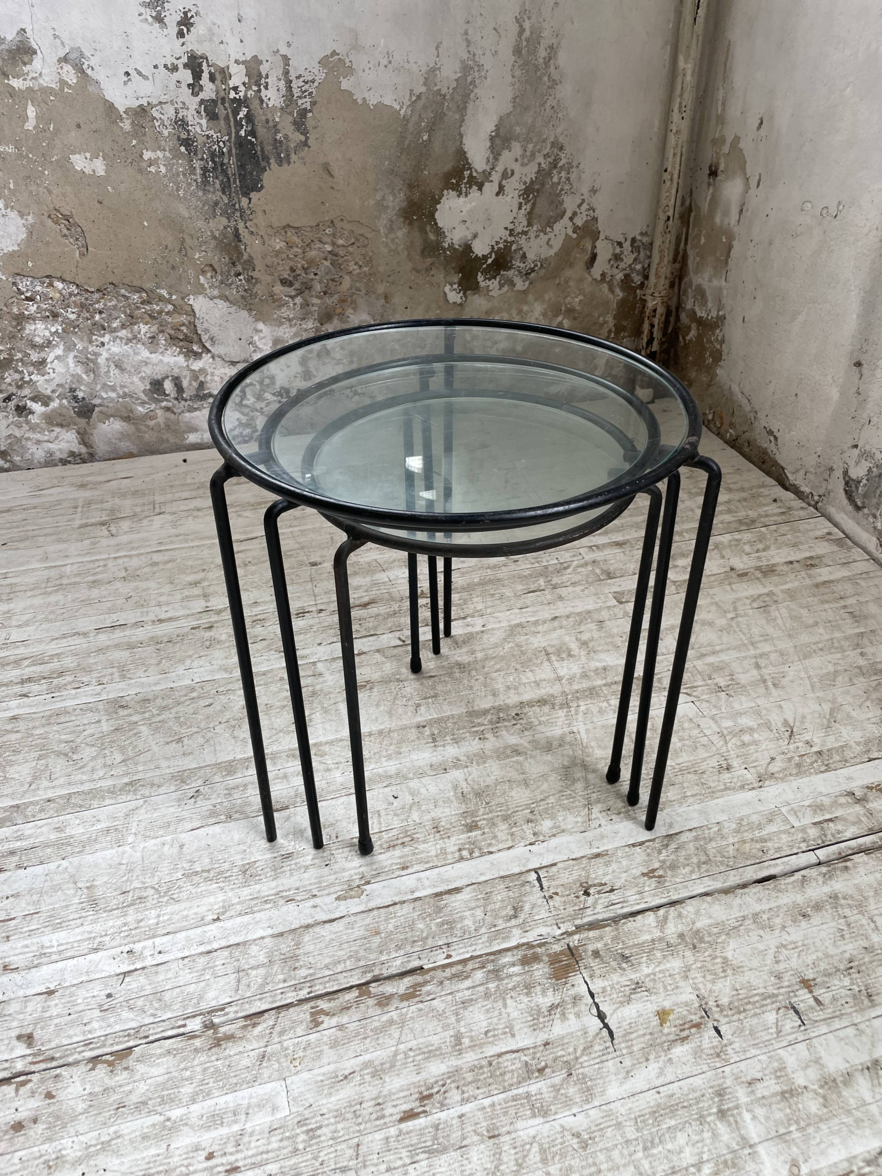 50s metal and glass nesting coffee tables