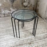 1950s metal and glass nesting coffee tables