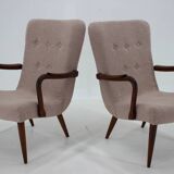 1960s pair of restored danish armchairs in boucle