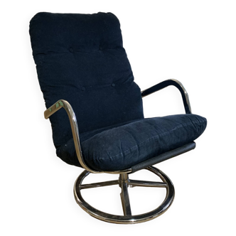 Smedsta model armchair in blue velvet, vintage Ikea