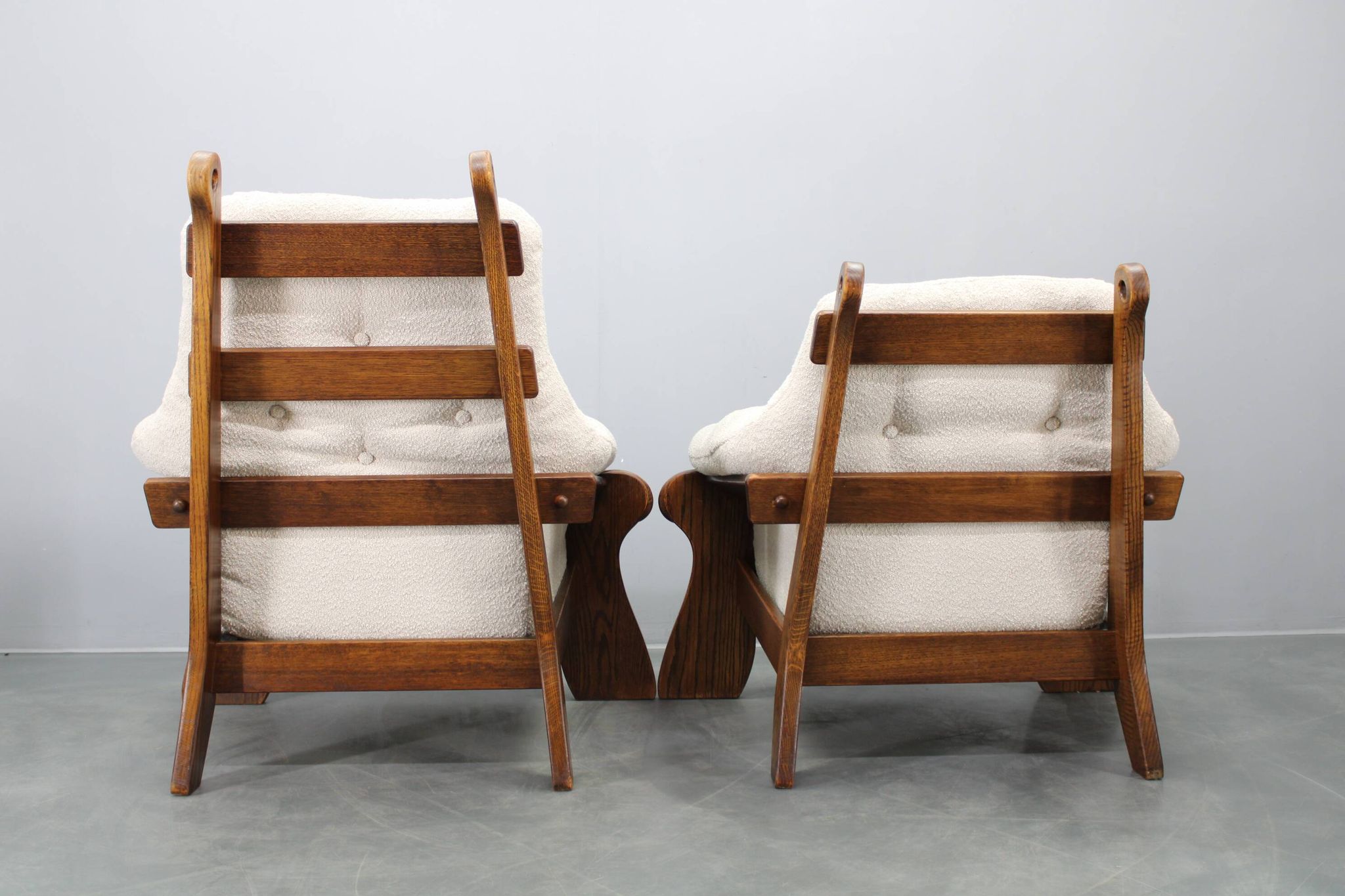 Pair of Brutalist oak armchairs, Czechoslovakia, 1970s