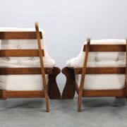 Pair of Brutalist oak armchairs, Czechoslovakia, 1970s