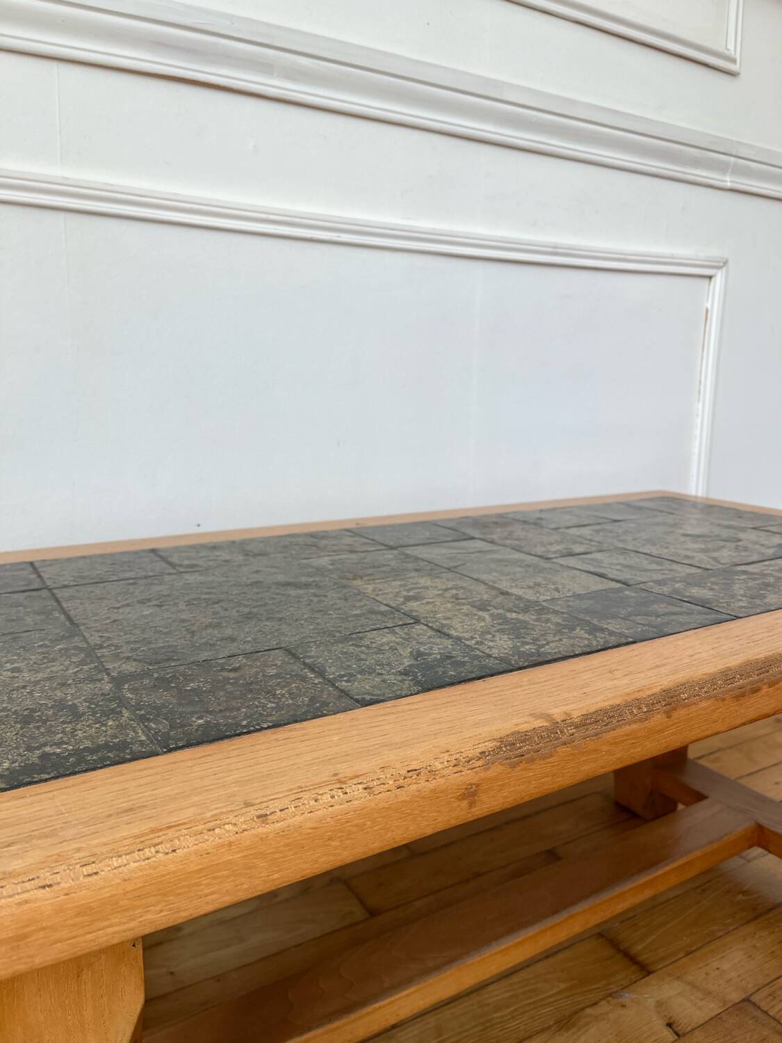 Brutalist wood and ceramic coffee table