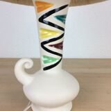 Ceramic lamp 60s and lampshade white wool