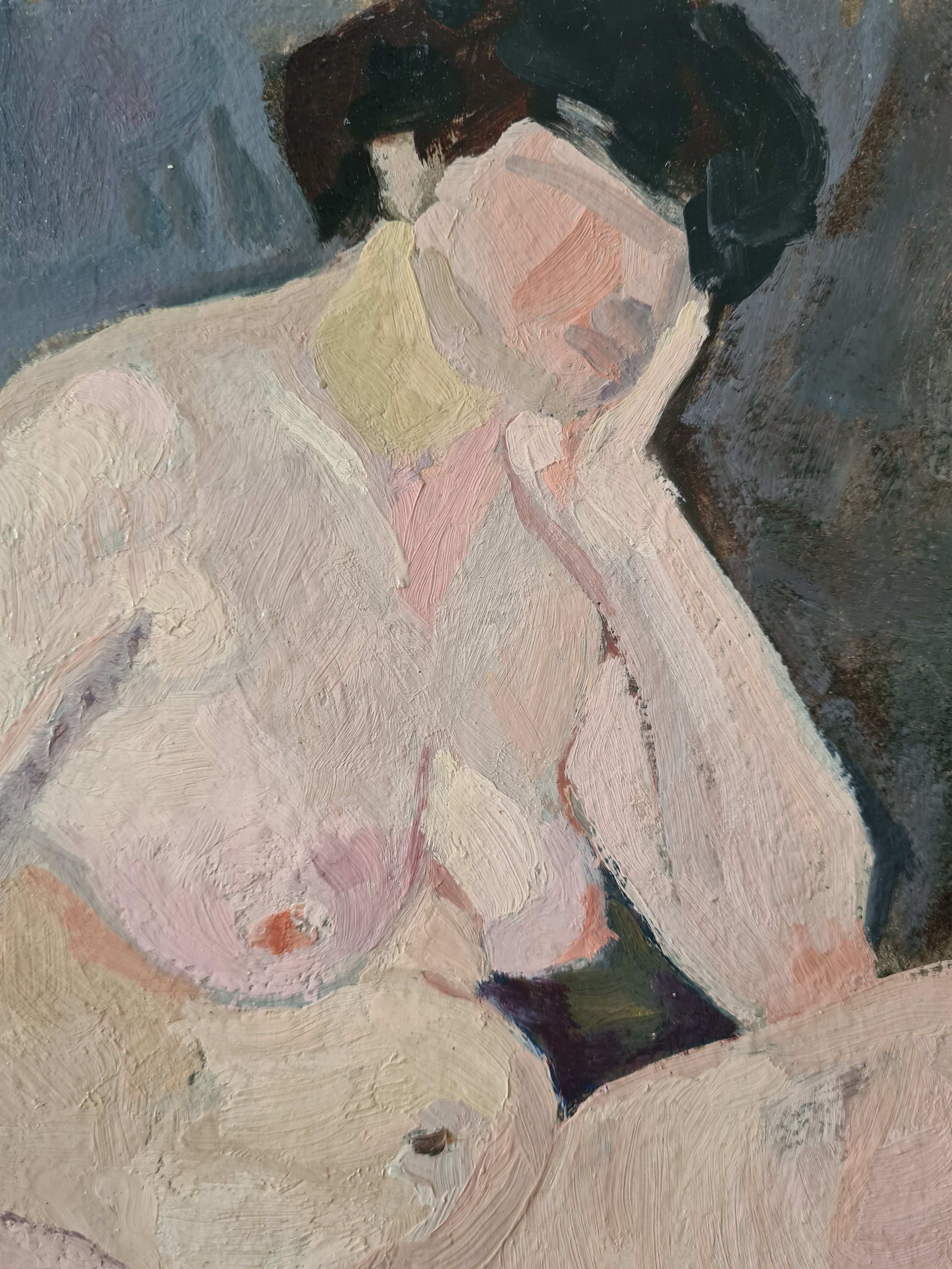 Portrait of nude in the studio - oil by Myriem Bordes 1923