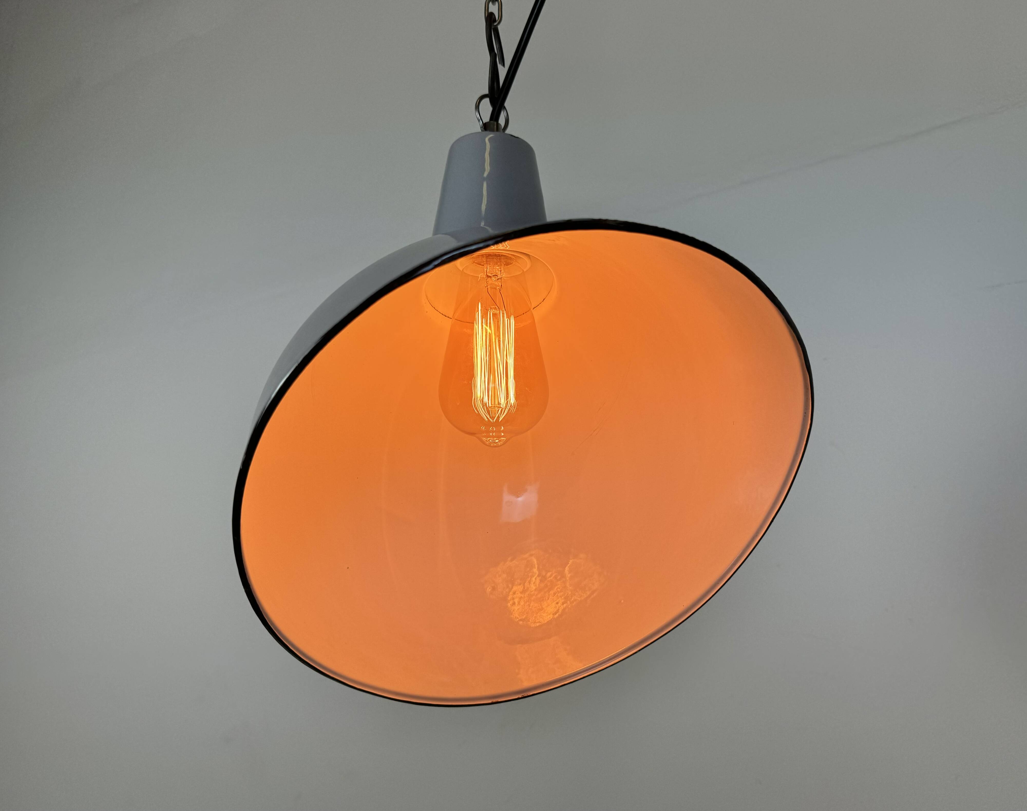 Industrial Grey Enamel Factory Pendant Lamp, 1960s