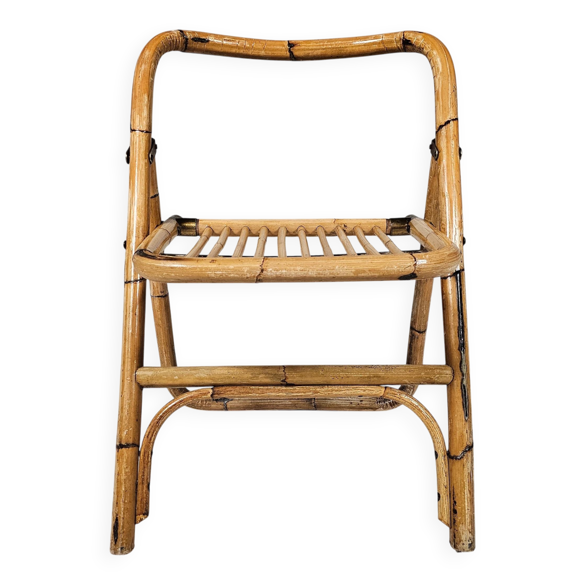 Set of 4 Dal Vera bamboo folding chairs, brass details, Italy, 1960s.