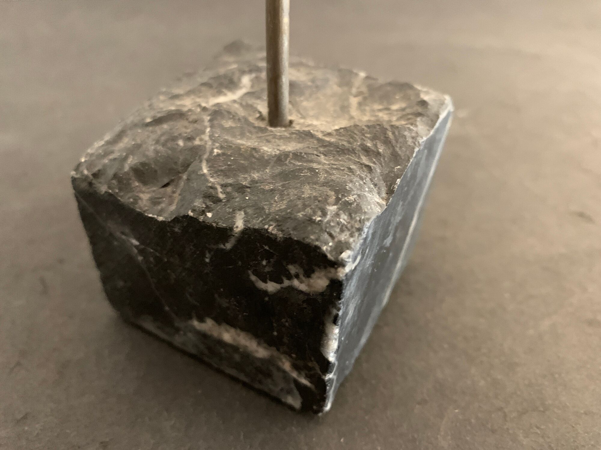 Swedish design candle holder in granite, metal and brass, 1980, height 39 cm