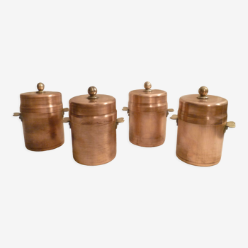 Lot de 4 pots couverts en cuivre étamées ronds avec 2 oreilles