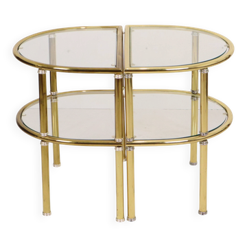 Side tables, nightstands, chrome, smoked glass, Hollywood Regency