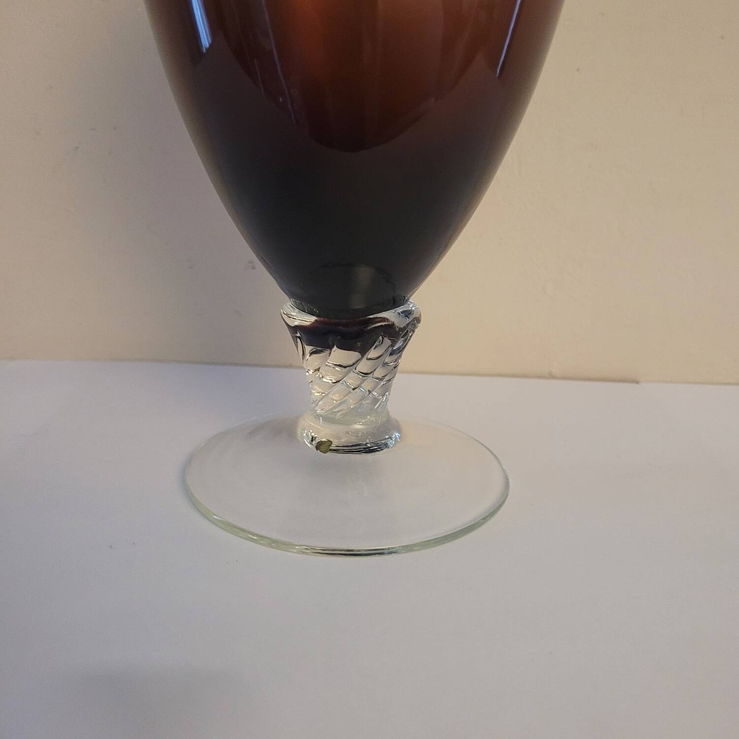 Amber glass soliflore vase on crystal base - Art glass from the years