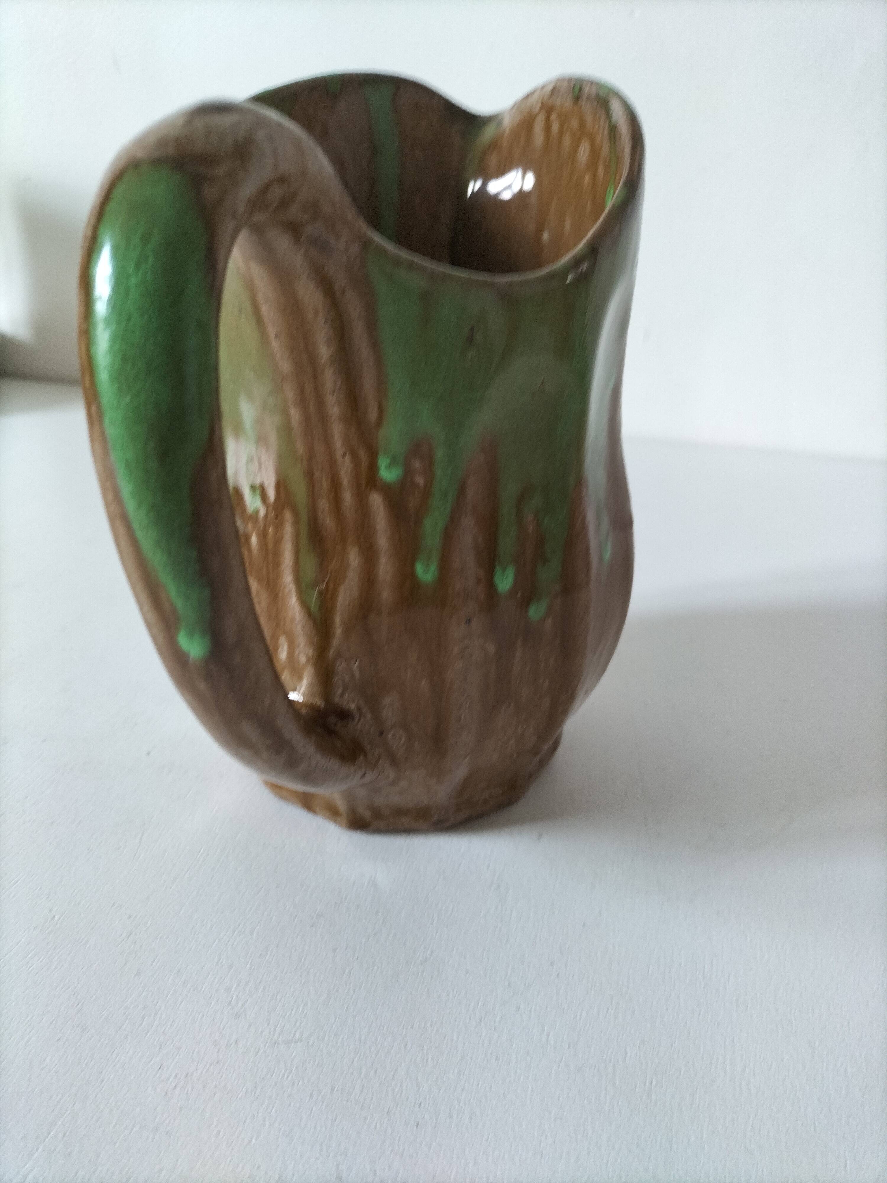 Handcrafted green and brown glazed ceramic pitcher, 1960s-70s