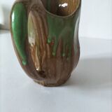 Handcrafted green and brown glazed ceramic pitcher, 1960s-70s