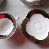 6 tea cups in fine porcelain Epiag white and gray moiré steel