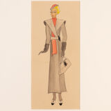 Art Déco Fashion Illustration, Gouache on Paper, 93 x 52 cm