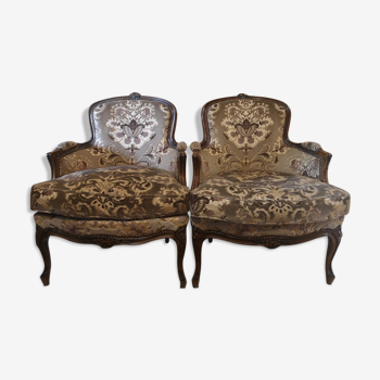 Paire de fauteuils bergères style Louis XV