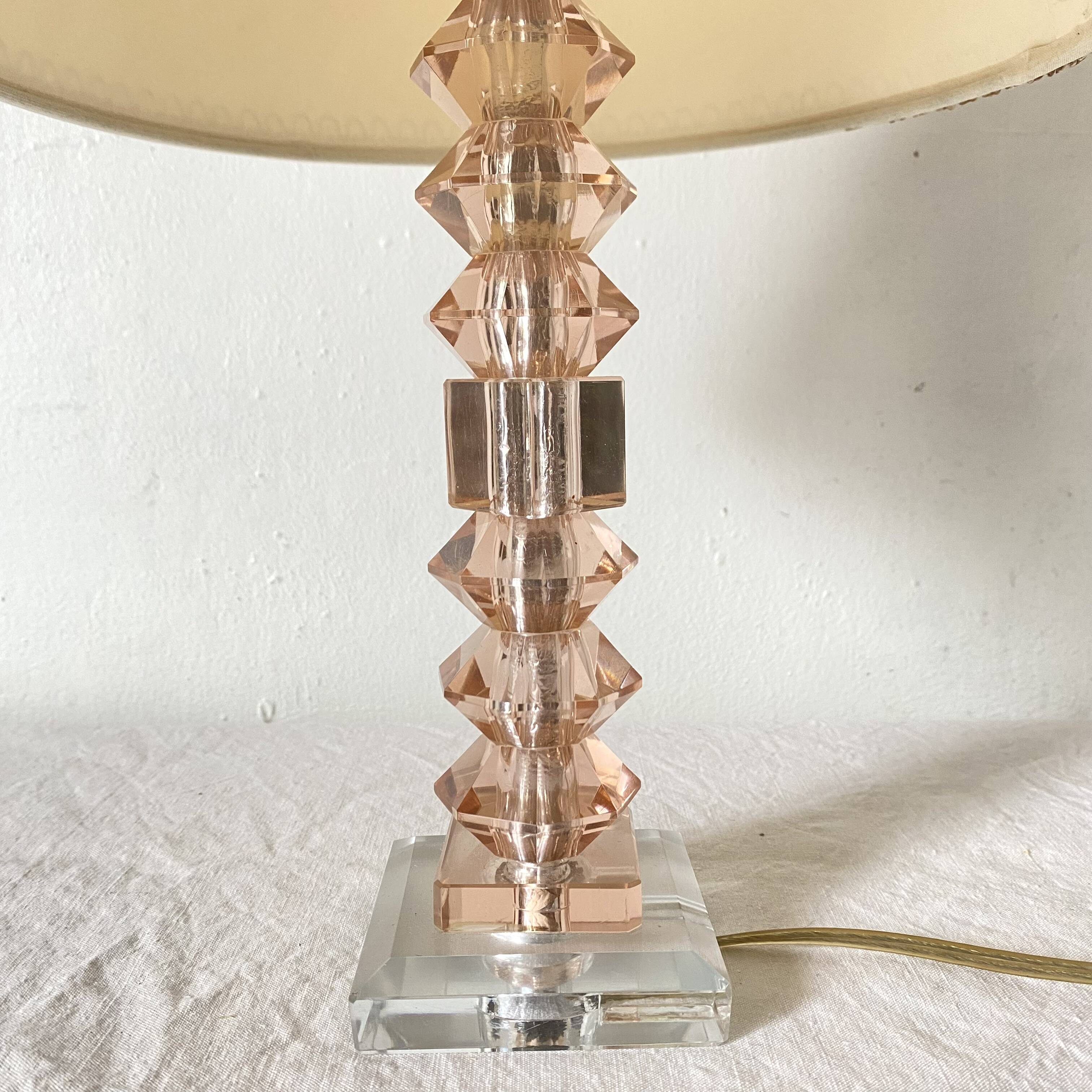 Pink glass and crystal lamp