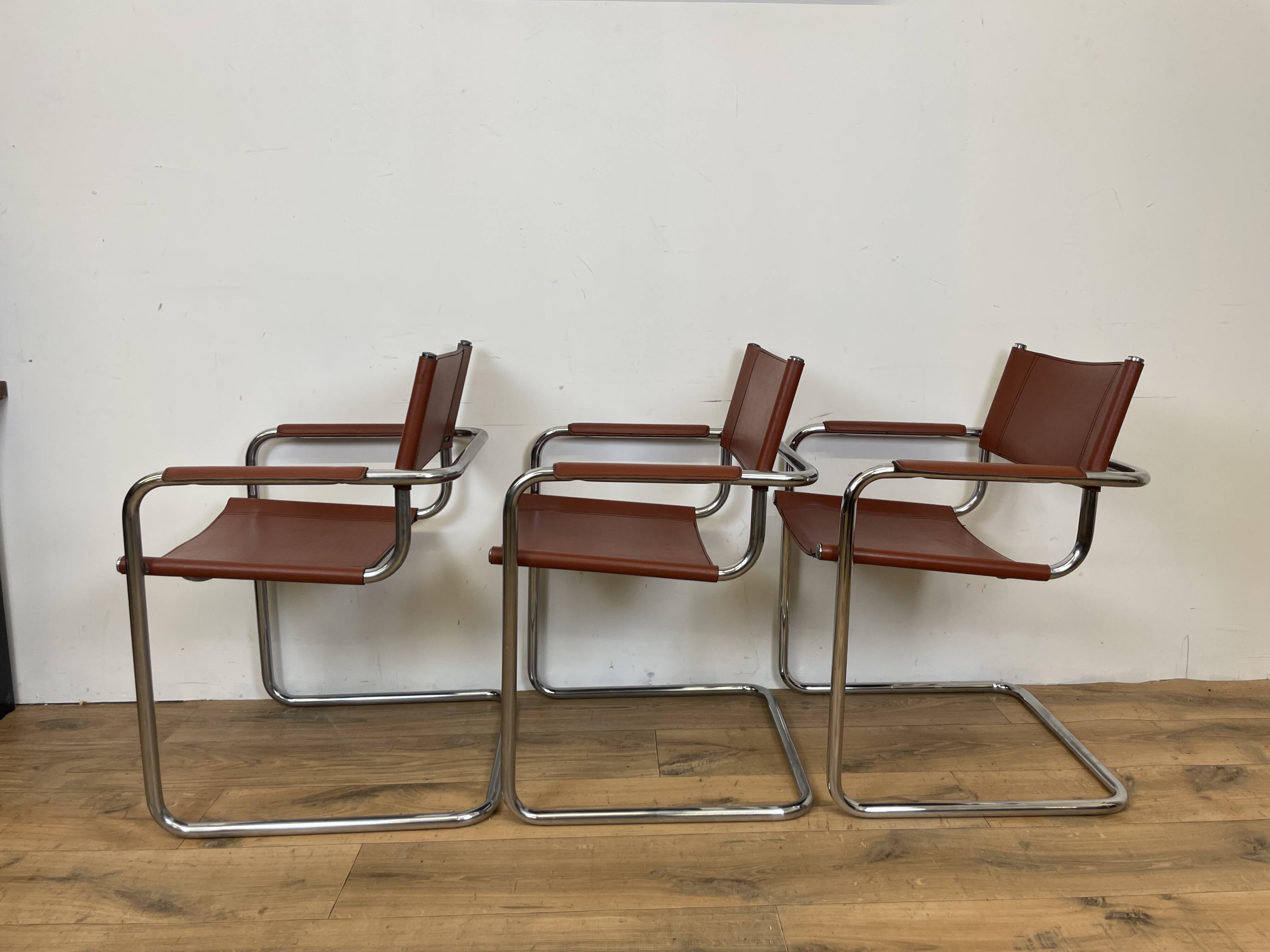 Set of 3 MG5 Grassi style armchairs from the 70s