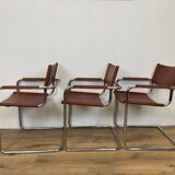 Set of 3 MG5 Grassi style armchairs from the 70s