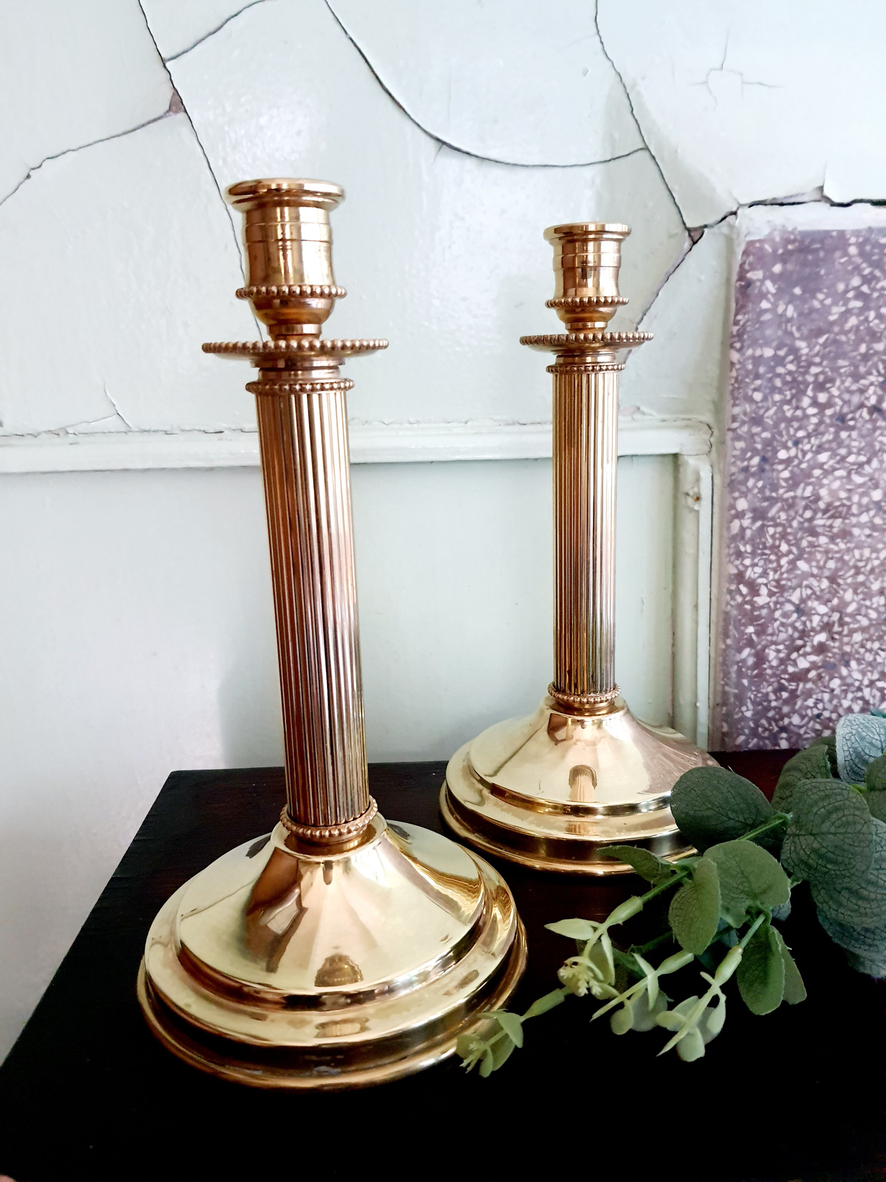 Pair of brass chandeliers Le Cellier Villedieu vintage