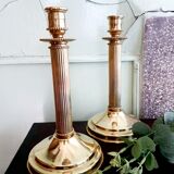 Paire de chandeliers laiton Le Cellier Villedieu vintage