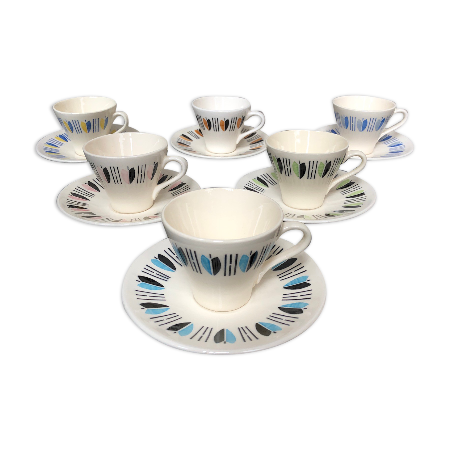 6 cups and saucers, late 60s