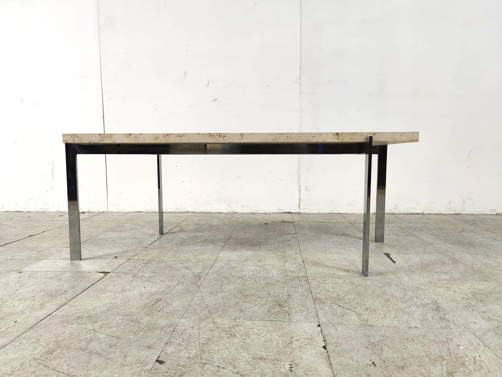 Vintage travertine and chrome coffee table, 1970s