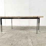 Table basse vintage en travertin et chrome, années 1970