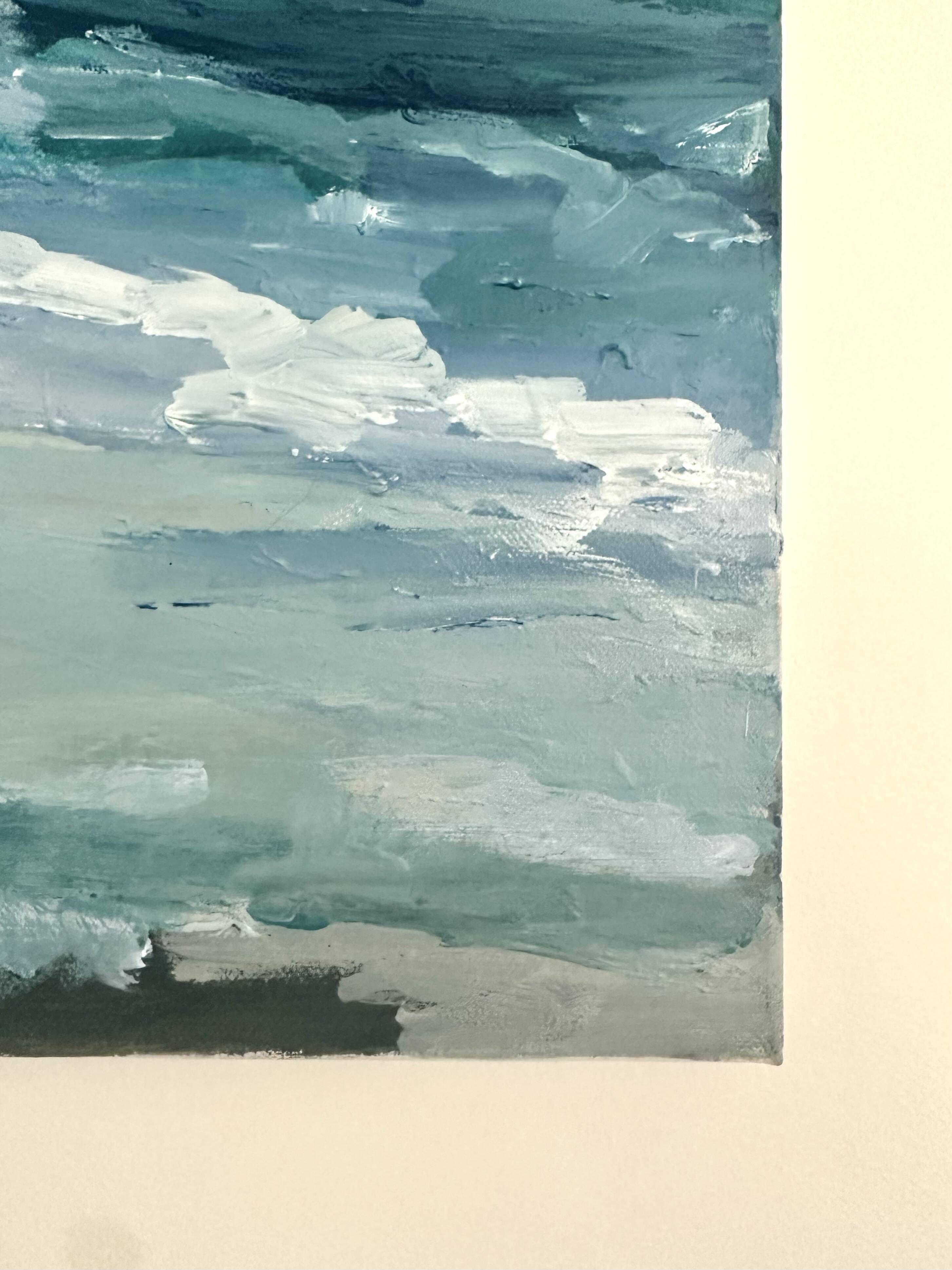 Oil on canvas rocky coast under a stormy sky