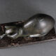 Art deco cat in regule by m. font green patina 1930 marble base
