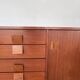 Scandinavian teak sideboard, 230 cm long, with 3 doors and 4 drawers.