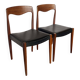 Pair of vintage teak chairs with black faux leather – Scandinavian style