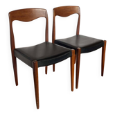 Paire de chaises vintage en teck et skaï noir – Style scandinave