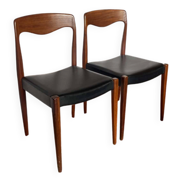 Paire de chaises vintage en teck et skaï noir – Style scandinave