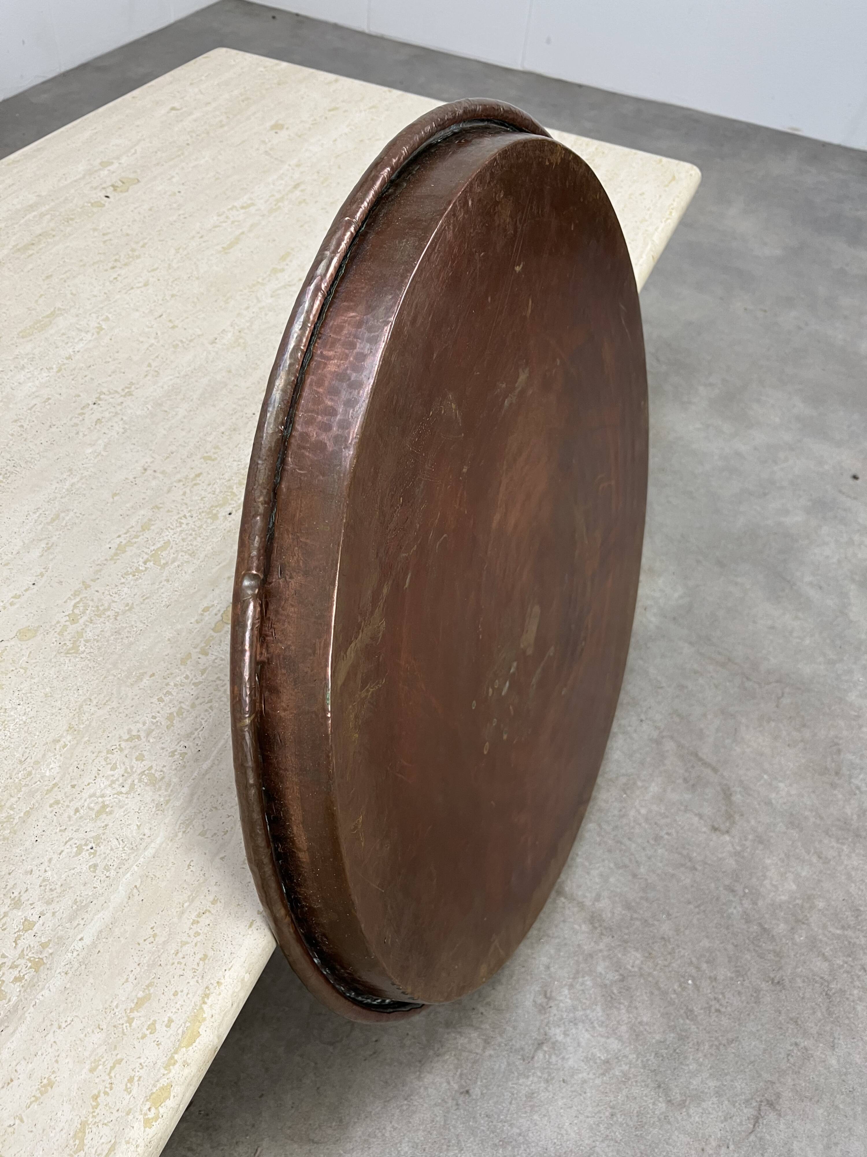Vintage handcrafted XL round brass tray