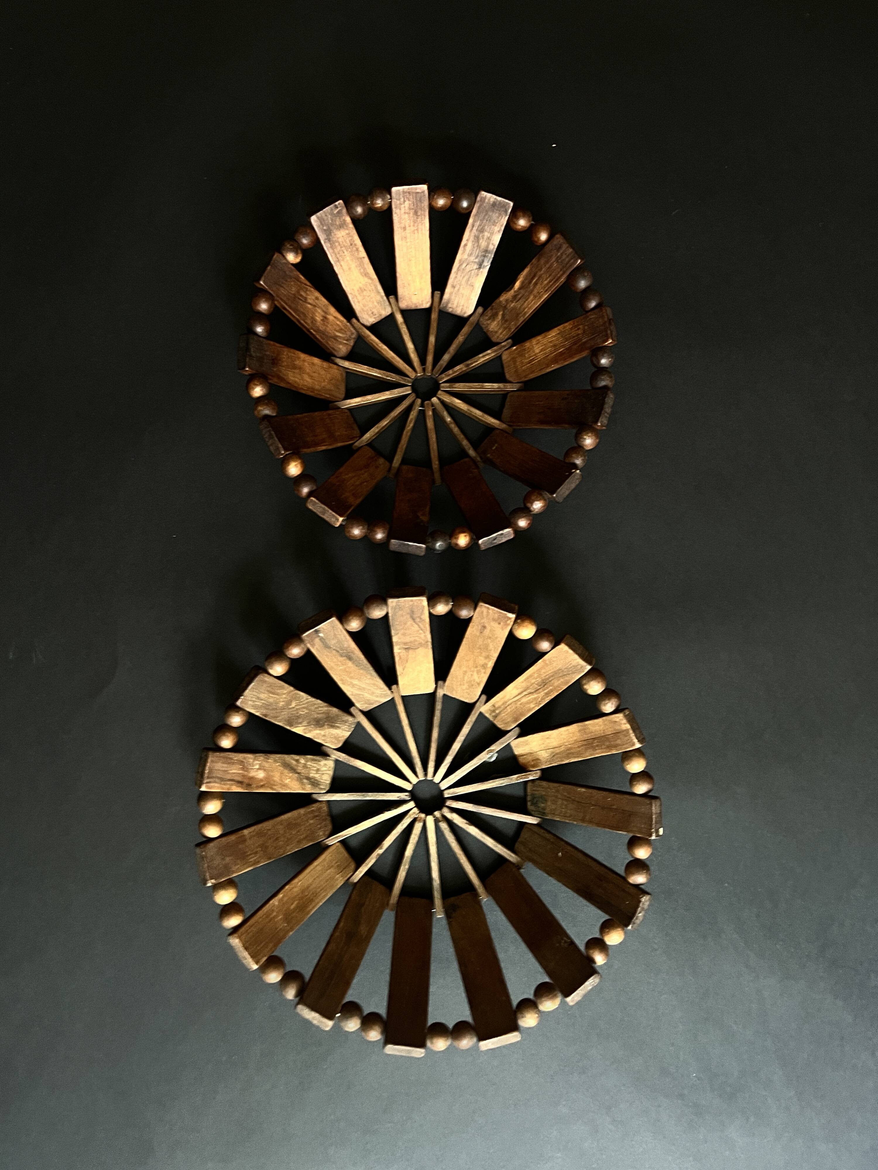 Olive wood and wooden bead fruit basket, France 1970