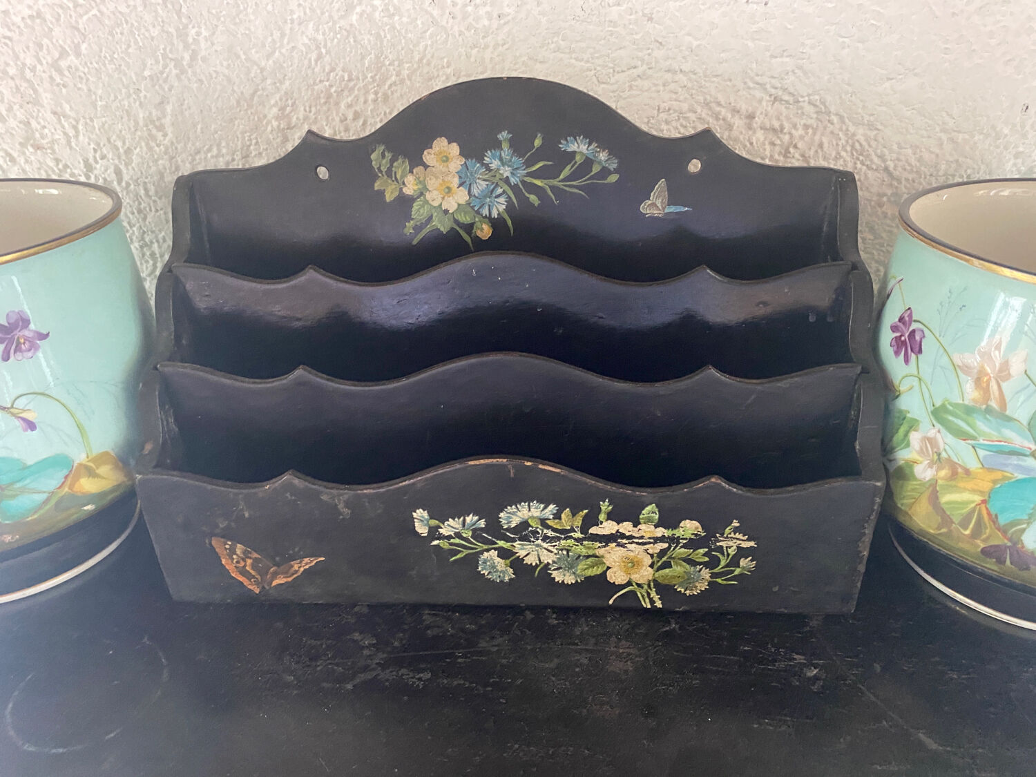 Napoleon III mail rack in blackened wood