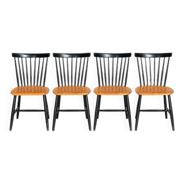 Set of 4 chairs by Sven-Erik Fryklund for Hagafors, Sweden, 1960s.