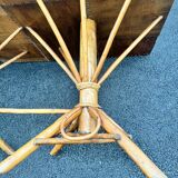 Vintage 50s set: large table - tripod base and woven chestnut benches