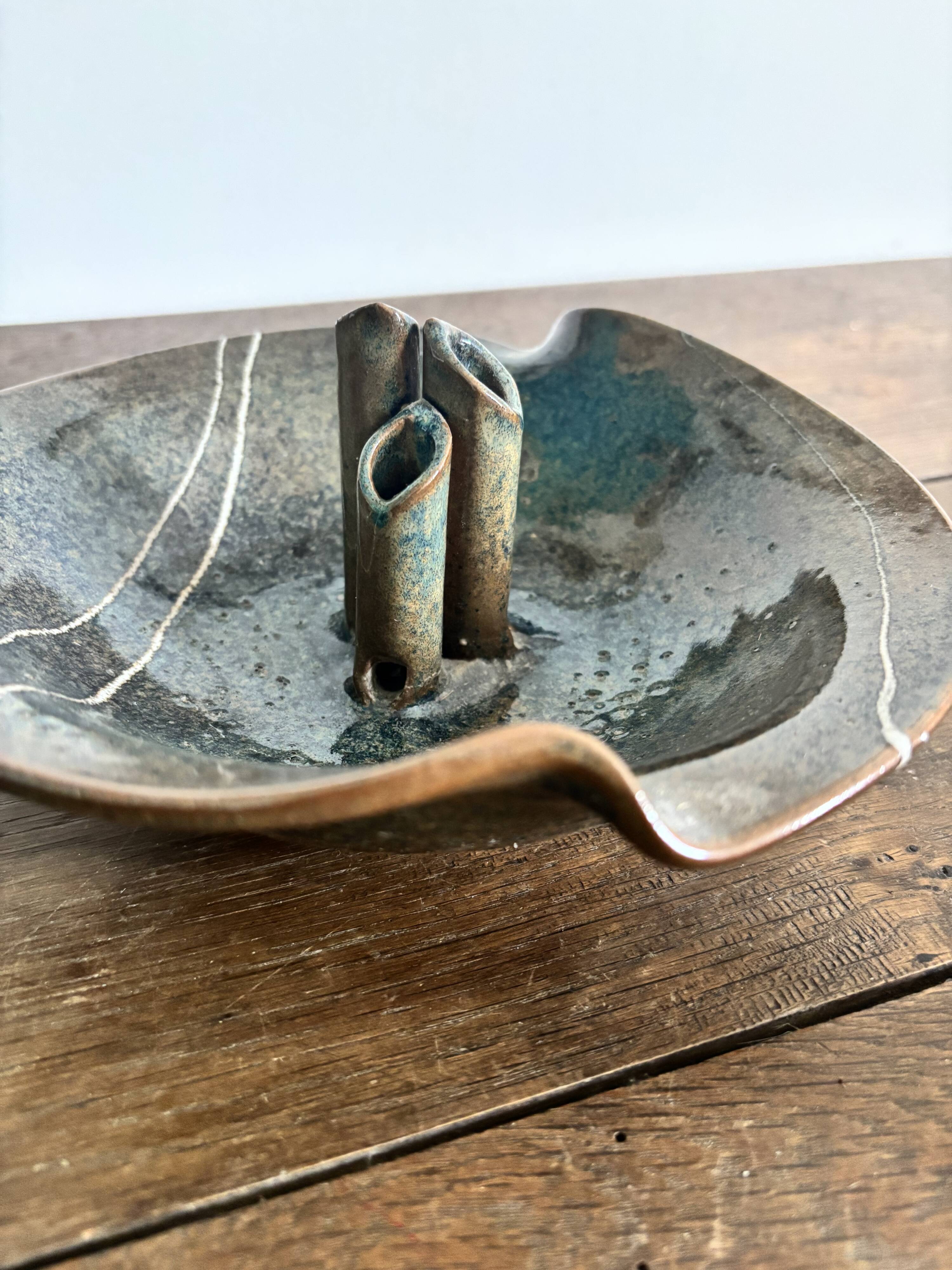 Flower holder coupe in stoneware signed – Vintage ceramics