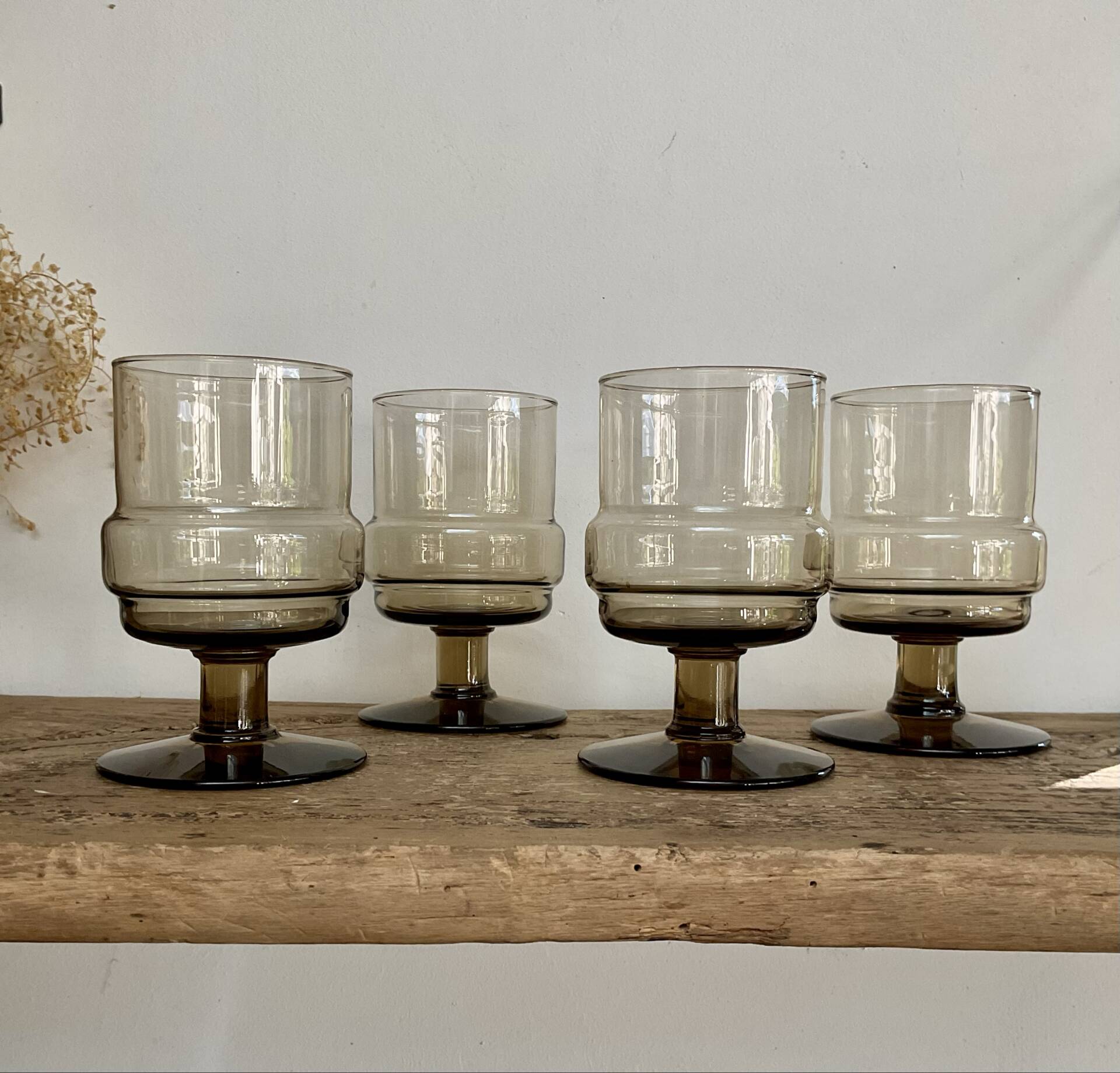 4 vintage smoked glass glasses "Willem Heesen"